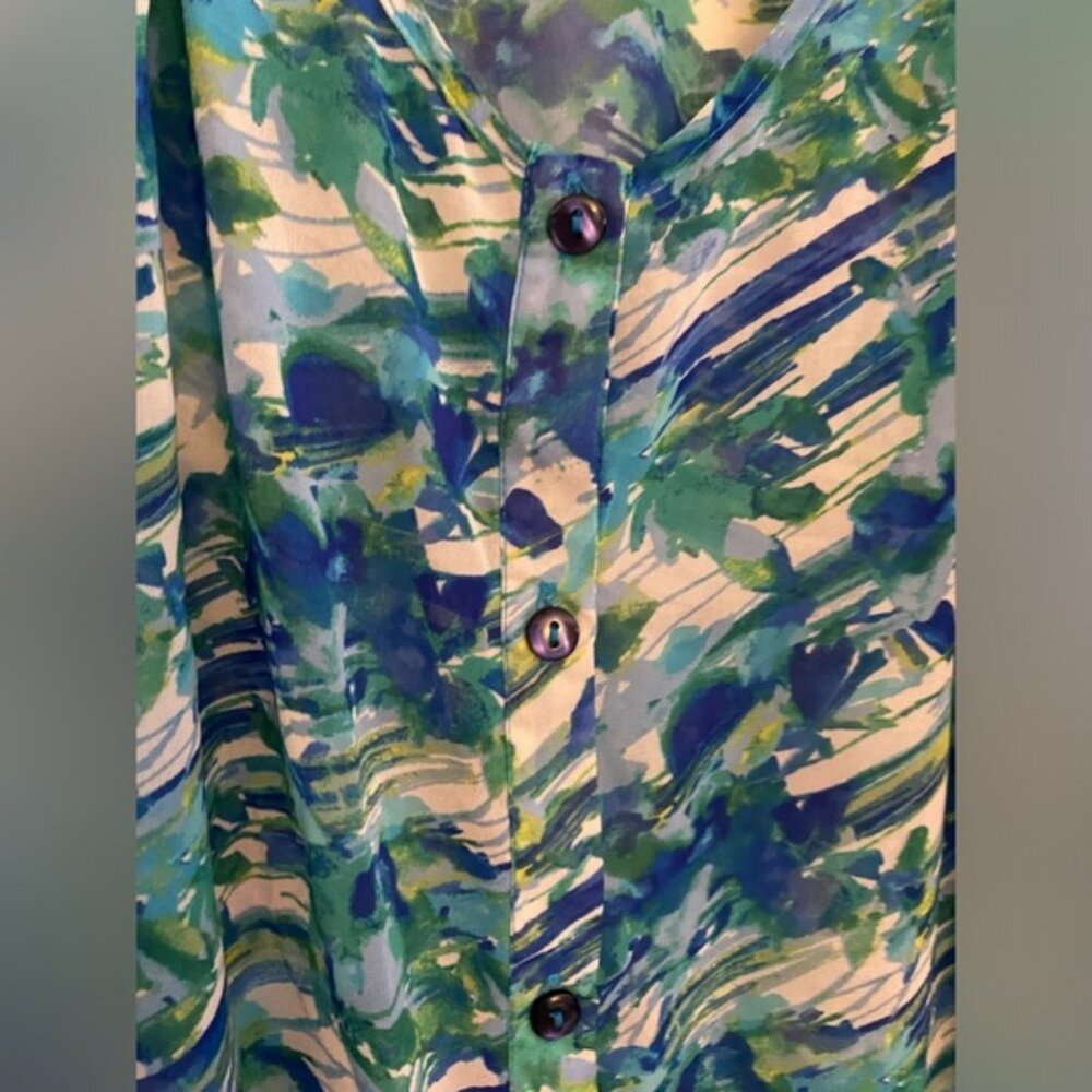 Sheer Blue Print Blouse Size XL